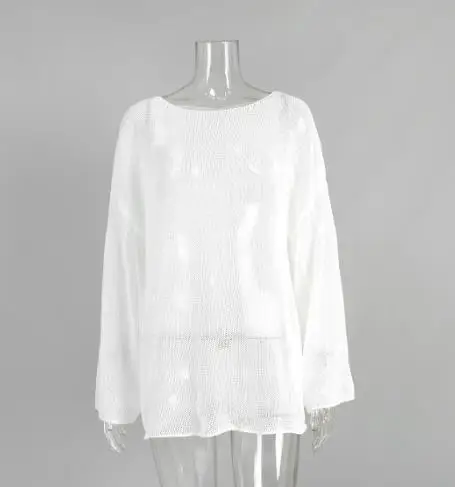 

2025 Autumn/Winter New Knitted Hollow Top Multi functional Casual Sweater Simple Solid Color Long Sleeve Sweater