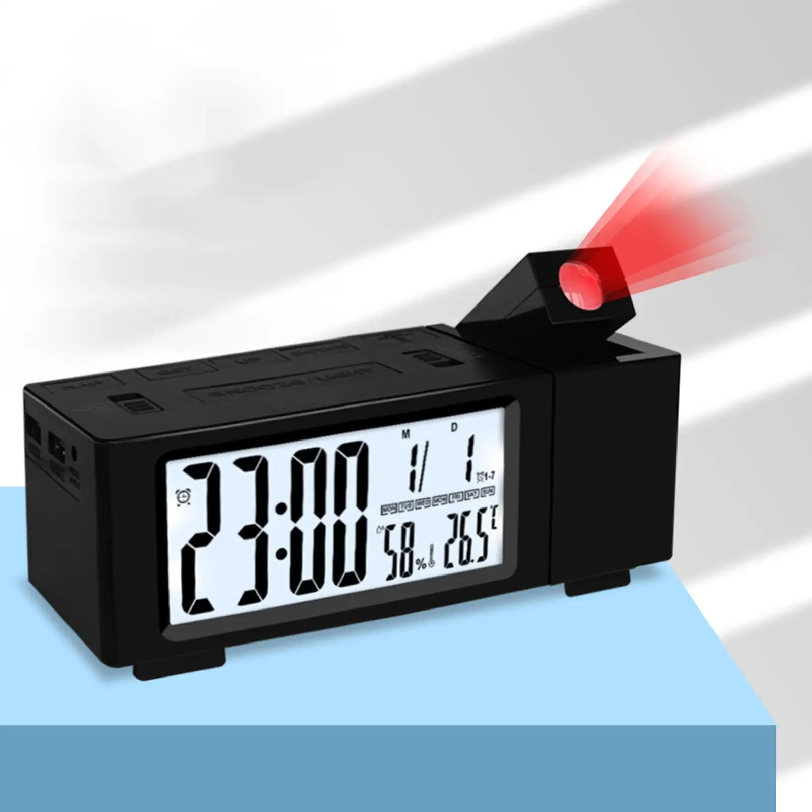 Projection Digital Alarm Clock Adjustable Brightness for Bedroom Living Room