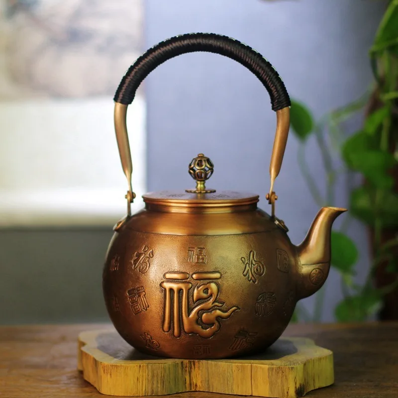 

Чисто ручная работа, медный чайник для кипячения воды, из чистой пурпурной меди, утолщенный, в подарочной коробке премиум-класса для старших.