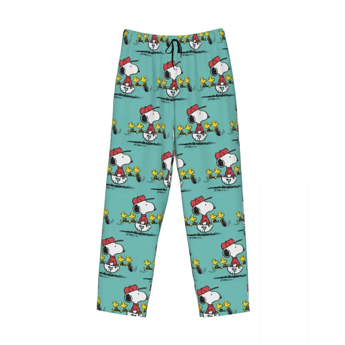 Custom Printed Men\'s Cartoon Manga Snoopy Woodstock Pajama Pants Sleepwear Sleep Lounge Bottoms with Pockets