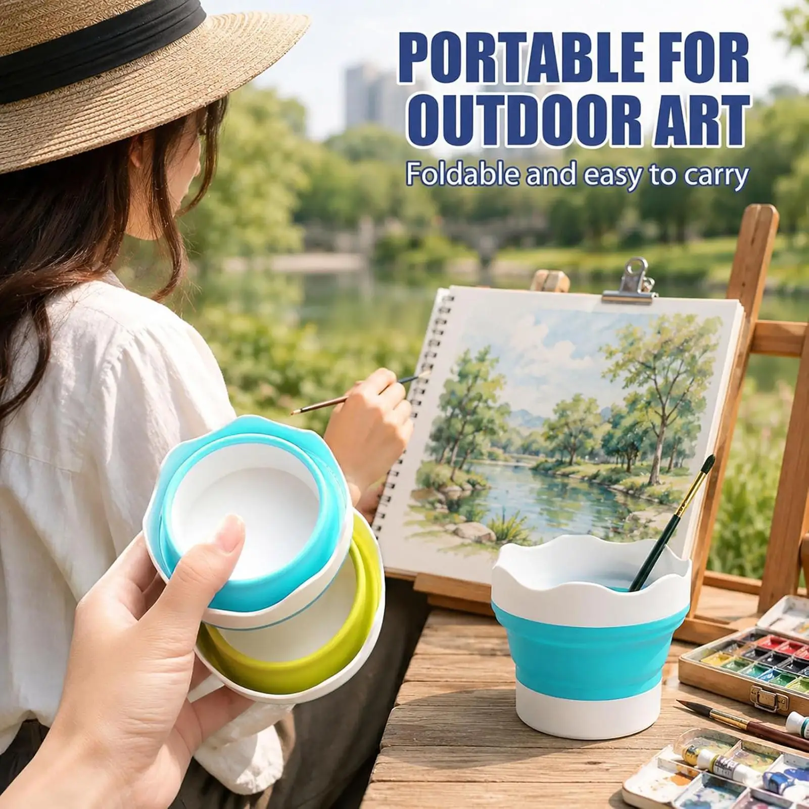 Foldable Multifunctional Silicone Paint Cups Watercolor Washing Bucket Water Cup For Painting Travel Home Studio Classroom Art