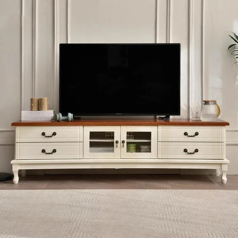 Modern Minimalist Solid Wood TV Cabinet European Style TV Stand Living Room Furniture Cabinet Light Luxury Suit Small Apartment