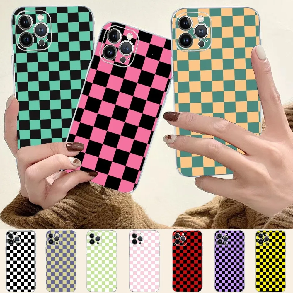 

Color Grid Chessboard Phone Case For iPhone 14 11 12 13 Mini Pro XS Max Cover 6 7 8 Plus X XR SE 2020 Funda Shell