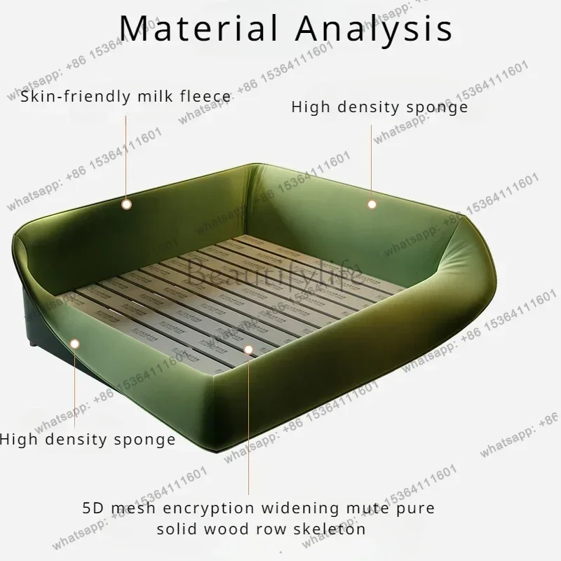 LJY Queen Size Frame Green Bed Aesthetic Modern Master Multifunctional Kids Double Bed King Frame Letto Matrimoniale Room Furnit