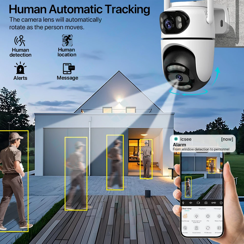 2 قطعة 4 قطعة كمية جناح واي فاي كاميرا 4K 8MP HD حماية الأمن PTZ IP كاميرا عدسة مزدوجة AI تتبع مراقبة الفيديو iCsee #2