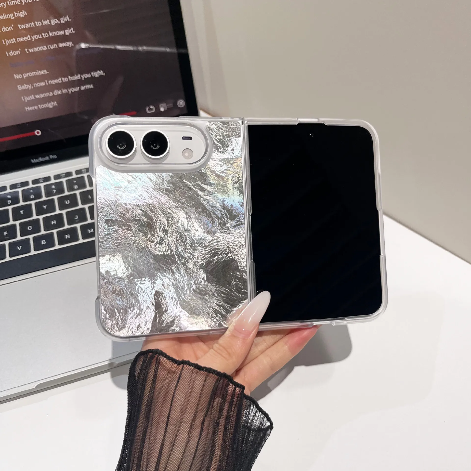 Applicable to iPhone18FOLD mobile phone case IMD shell glacier pattern mirror folding screen anti-drop Apple Ultra case