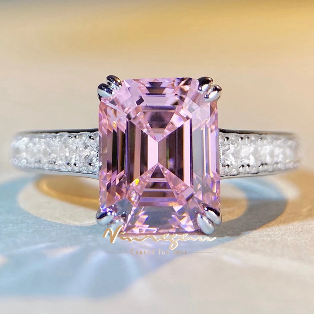 

Vinregem 8*10 мм изумрудная огранка, сапфир, высокоуглеродистые бриллианты, драгоценные камни, 100% стерлинговое серебро 925 пробы, обручальные кольца, ювелирные изделия