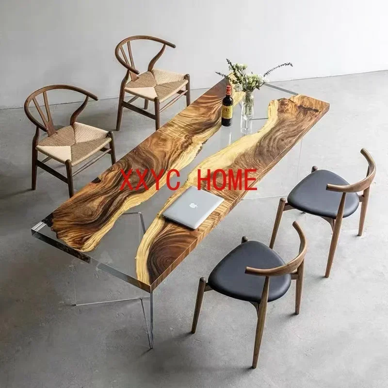 Factory Custom Epoxy Resin  Walnut Wooden Mold Computer Desk Design Clear Wood New Home Furniture Eco-friendly Dinining table