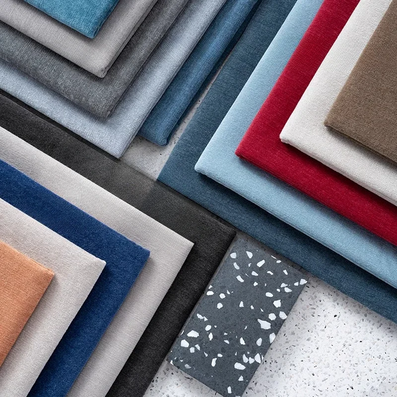Thickened Chenille Textured Upholstery Fabric Velvet Fabric for Sofa Pillow Bay Window Mat Sewing Cloth Gray Blue