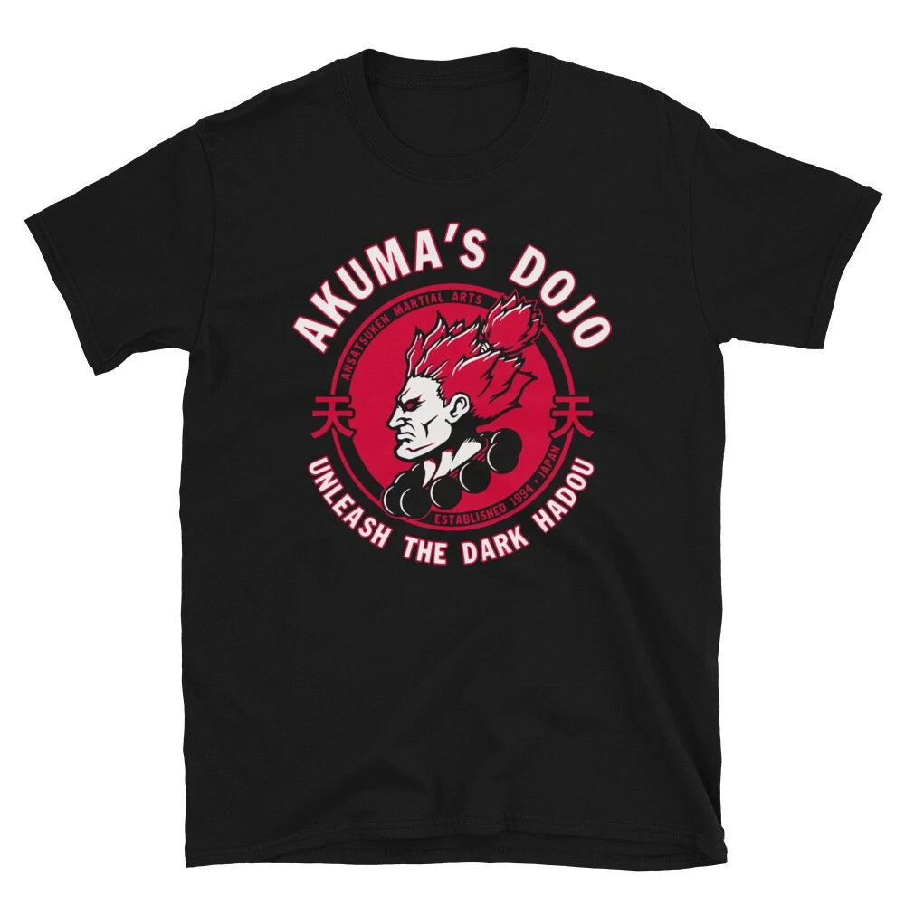 Akuma Dojo Men's T-Shirt - Street Fighter Retro Game T-Shirt for Gamers. Unisex Streetwear, Loose Fit, Casual Shirt.