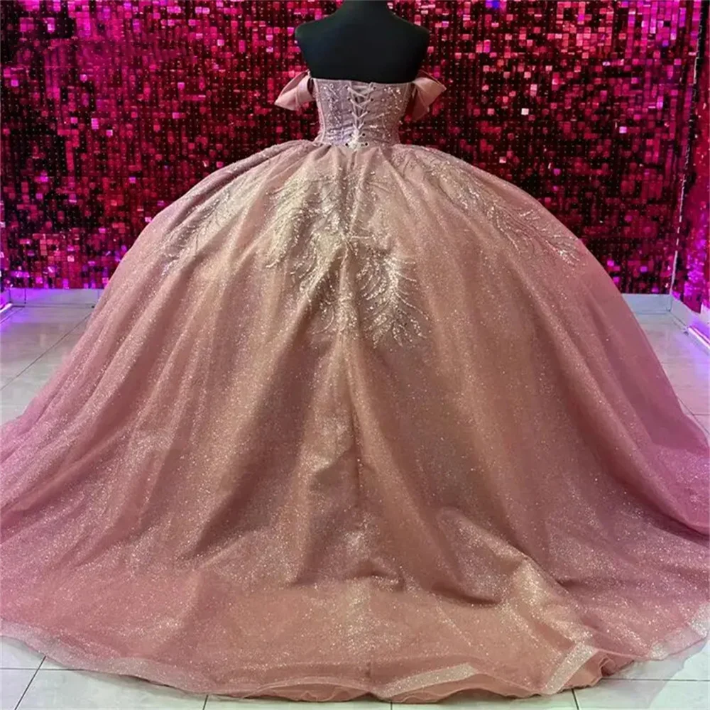 Angelsbridep ที่กําหนดเองสีชมพูปิดไหล่ Ball Gown 15 ปี Quinceanera ชุด 2025 หวาน 16 เจ้าหญิง Vestidos De Xv Años