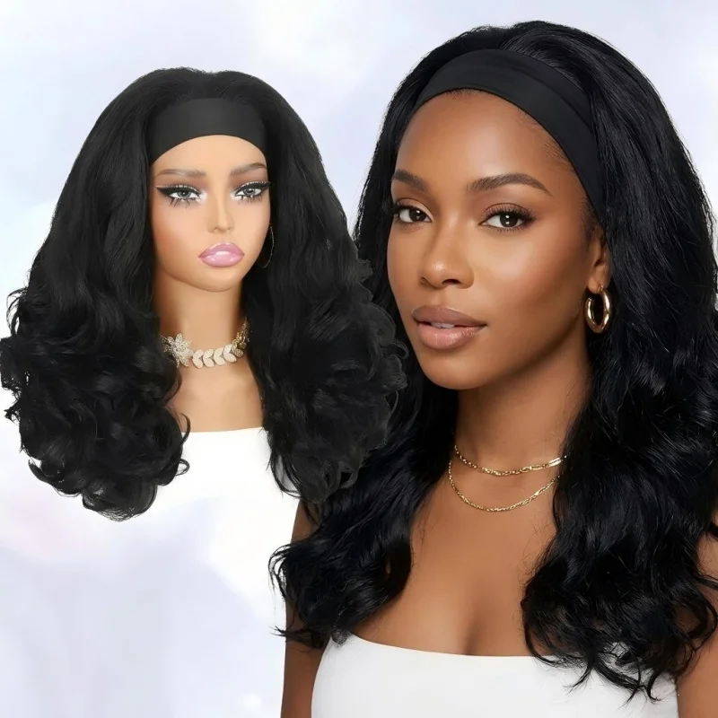 

Women Short Curly Headband Wig 16-20 Inch Black Loose Curly Synthetic Wig, 180% Full Density Glueless Easy Wear Wig for Beginner