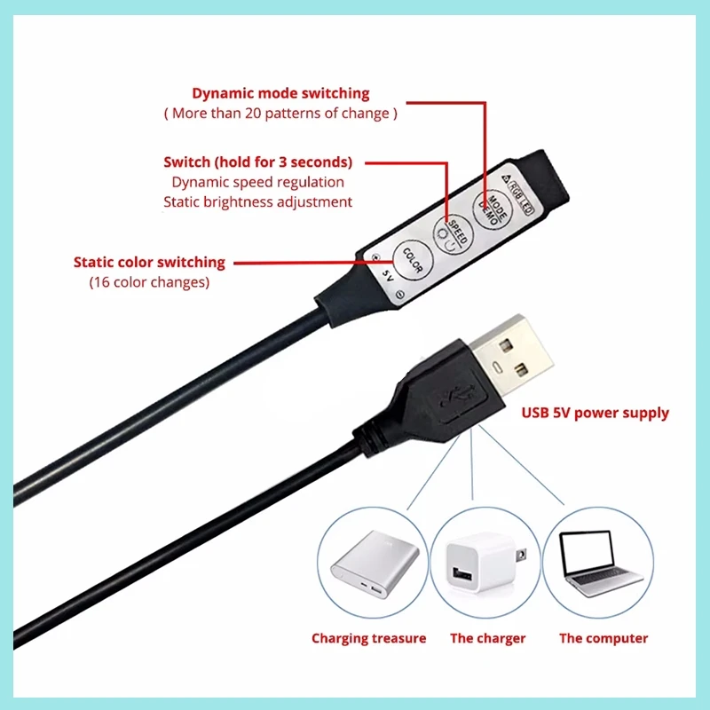 1M Mini three-button seven-color controller USB light strip RGB TV backlight LED strip controller B2