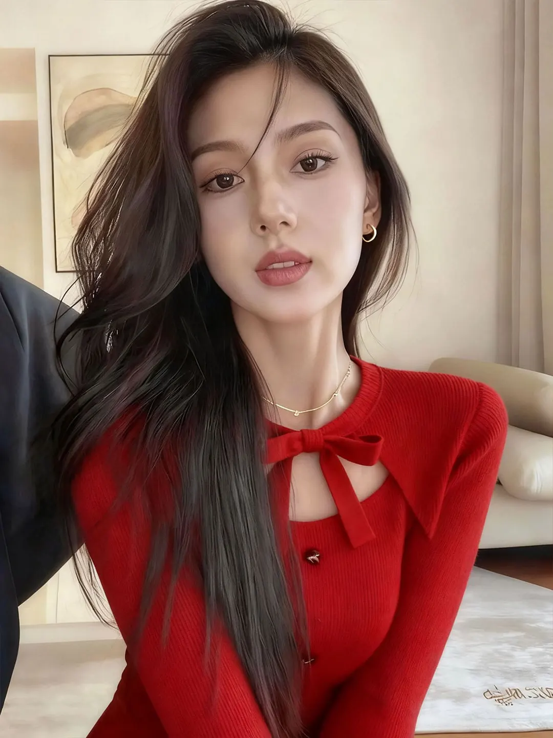 

Faionable Long Sve Knitwear Women's Slim Fit Red Base irt Top Ele Commute Sle Medium Softn Winter New Arrival