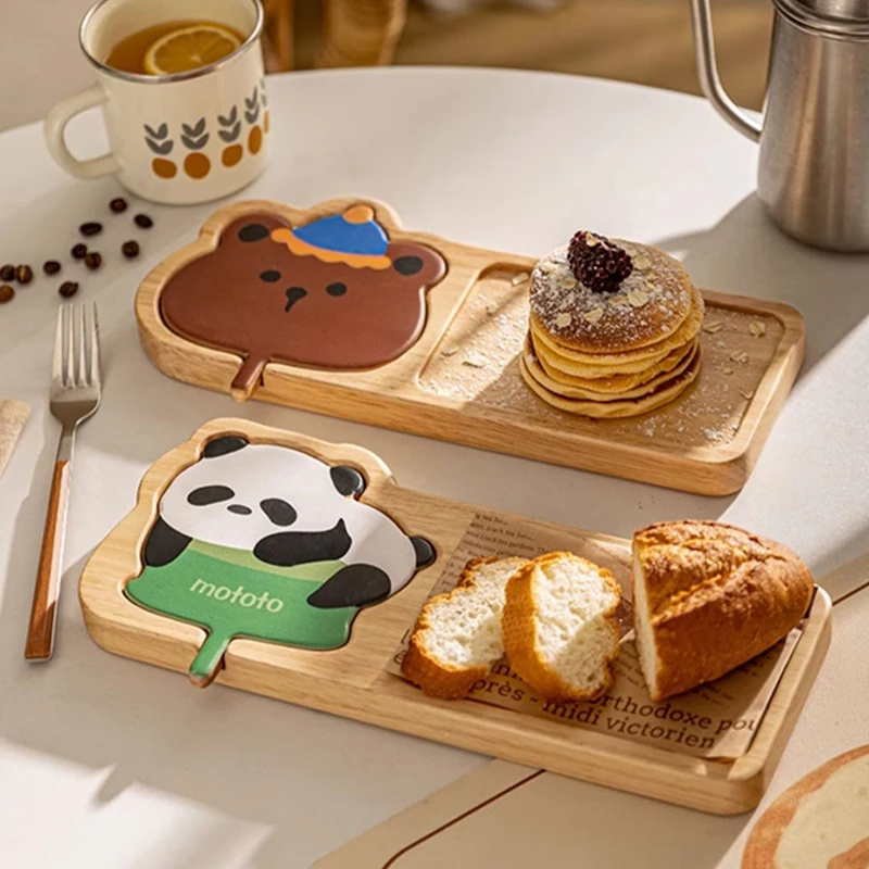 Wooden Tray Cute Animal Snack Coffee Drink Tray Home Afternoon Tea Dessert Dim Sum Dish Breakfast Tray Kitchen Supplies Gift