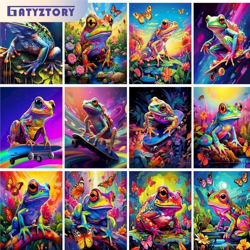 

GATYZTORY Painting By Numbers Colorful Frog Hand Painted Animal Coloring Canvases For Paint Cartoon Home Decor