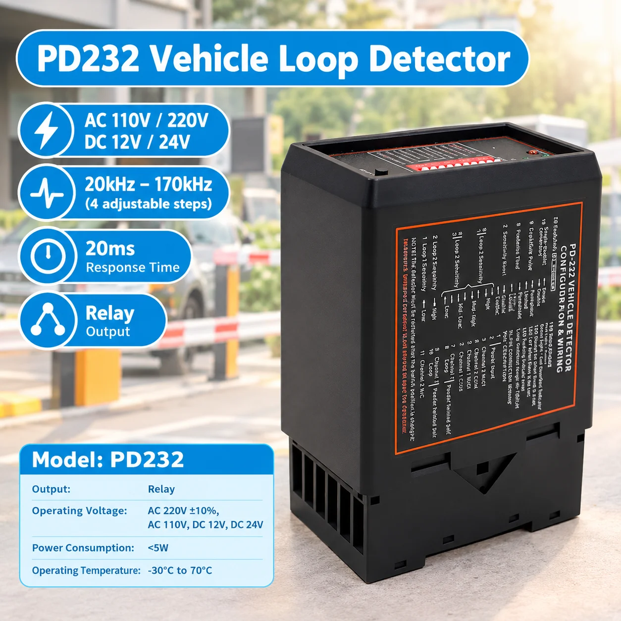 PD232 Dual-Channel Vehicle Loop Detector AC 110-220V DC 12-24V for Parking Gate Access Control Northtech Compatible