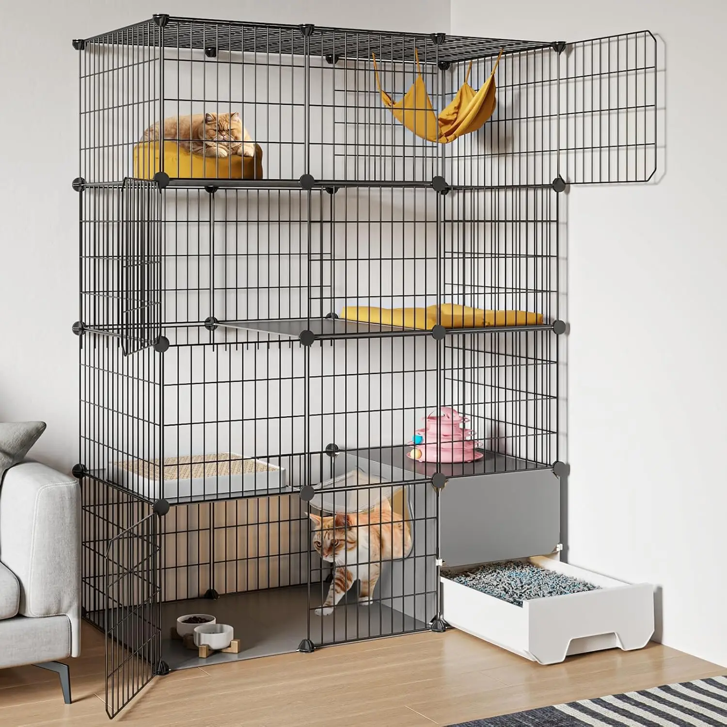 

Large 4-Tier Cat Cage with Litter Box, Detachable Metal Wire Kennel for Indoor Play and Exercise (41.3" x 17.8" x 55.1")