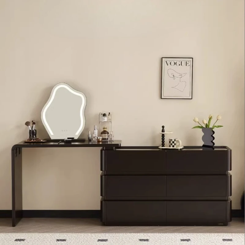 

Minimalist Modern Retractable Dressing Table Makeup Vanity Makeup Desk Number Of Drawers 6 Cream Style Black Chest Of Drawers
