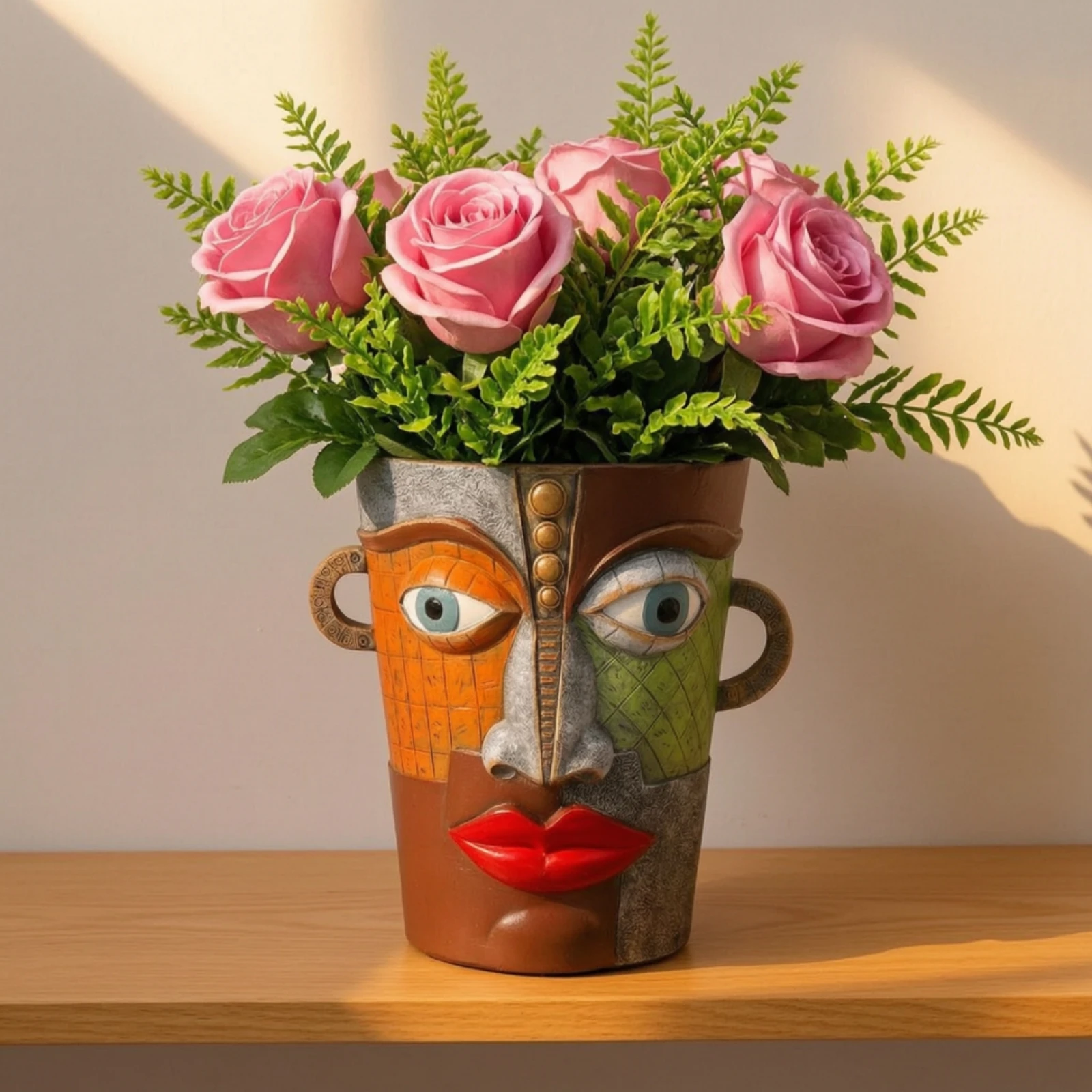Resin Face Planter Unique Sculptural Face Planter Flower Pot Abstract Hand-Painted for Plant Lovers, Living Room, Desk
