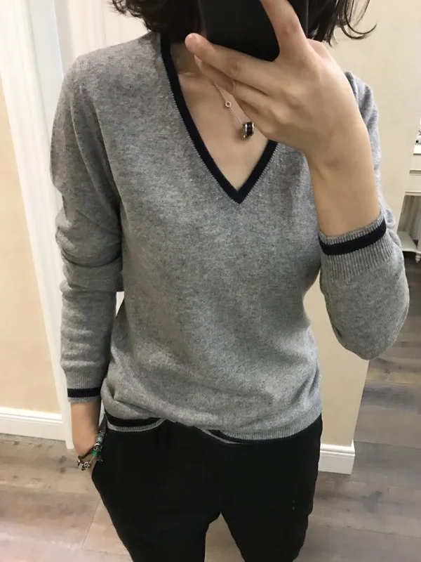 سترة نسائية فضفاضة غير رسمية للخريف والشتاء ذات رقبة على شكل حرف v مقاس كبير سترة صوفية محبوكة سميكة بأكمام طويلة طبقة أساسية #2