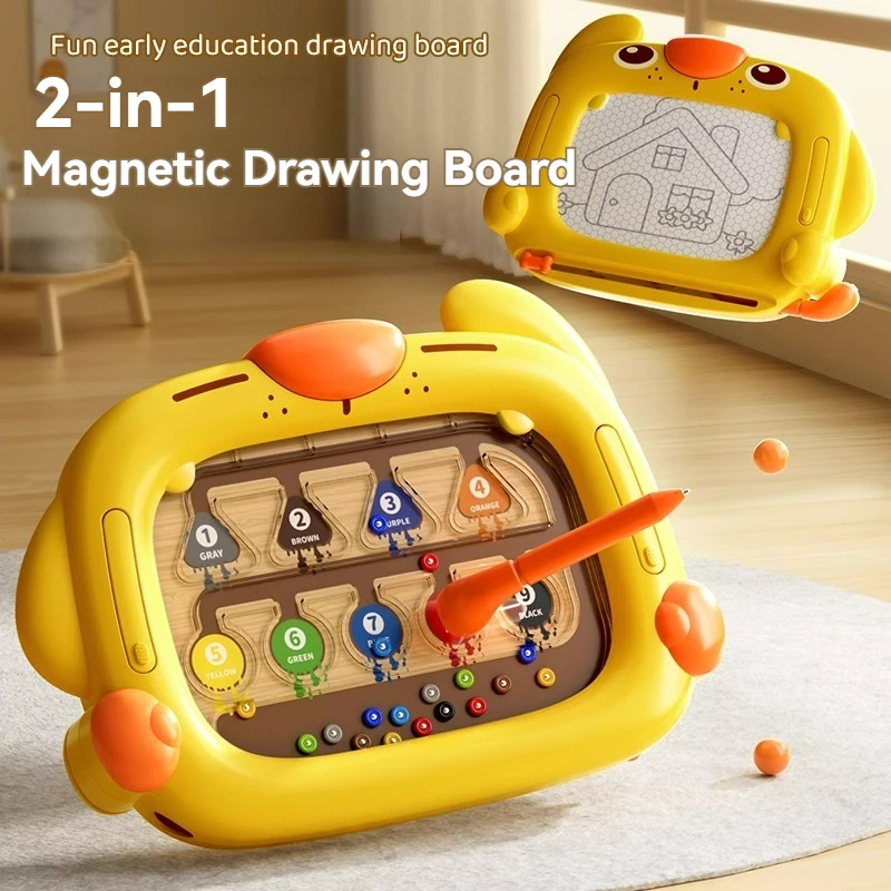 2 in 1 Children's Educational Dual-Sided Magnetic Drawing Board Toy For Kids With Colorful Beads Writing Practice Doodle Board