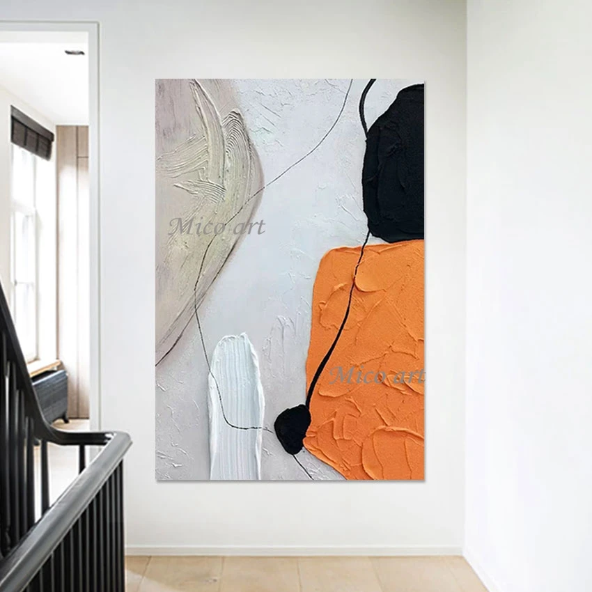 

Artwork Canvas Abstract Idea Design Picture Unframed Art Oil Painting White And Orange Thick Acrylic Texture Hand Drawing Wall
