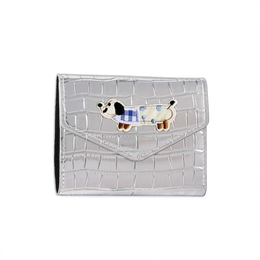

Portable Crocodile Pattern Wallet Candy Color PVC Short Leather Purse Embroidered Sausage Dog Anti-splash Water