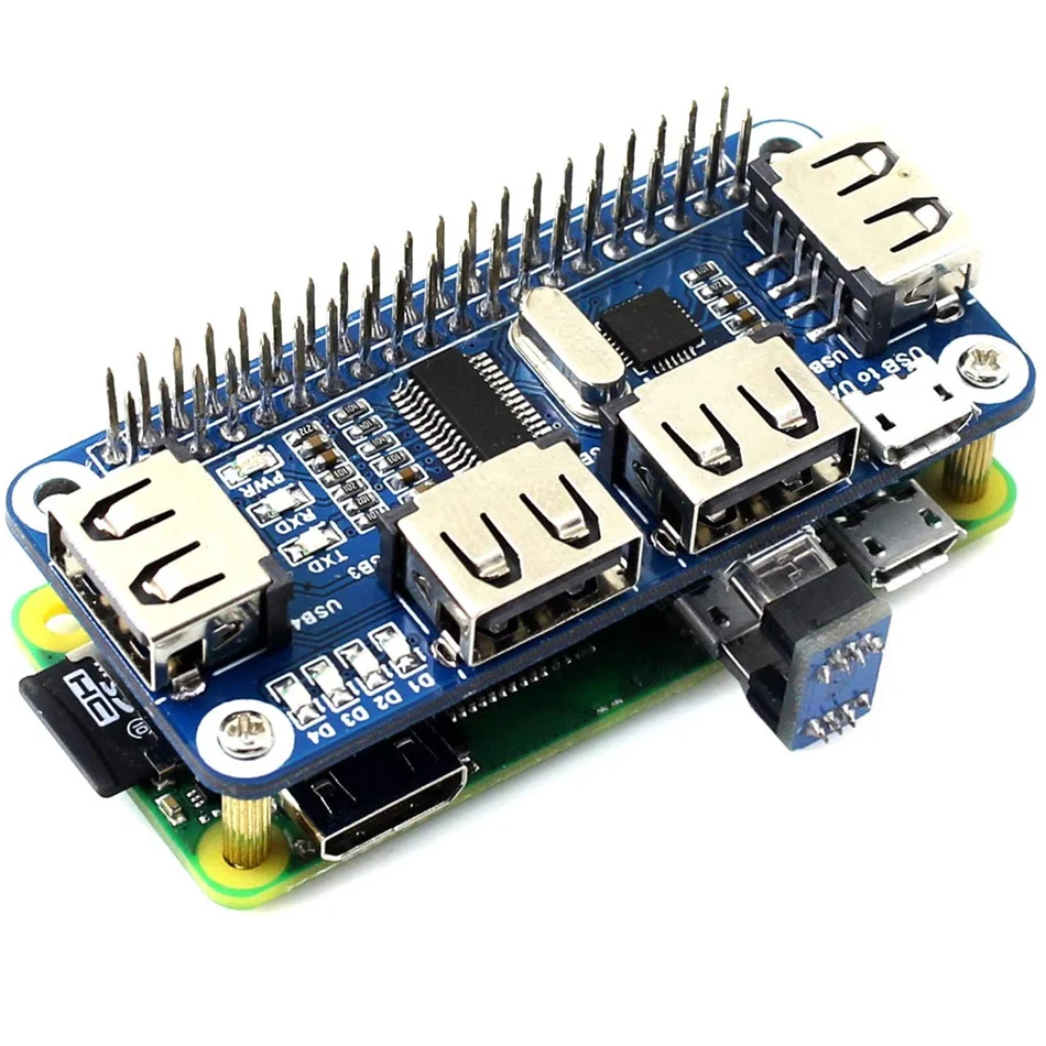 4 porte USB HUB HAT per Raspberry Pi 3 / 2 / Zero W scheda di estensione USB a UART per il debug seriale compatibile con USB2.0/1.0