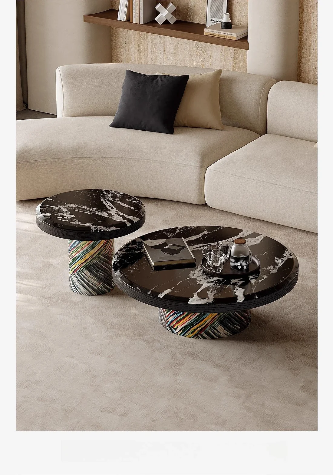 โต๊ะกาแฟหินอ่อน หรูหรา ระดับไฮเอนด์ ทรงกลม สำหรับห้องนั่งเล่น ชุดโต๊ะกาแฟ