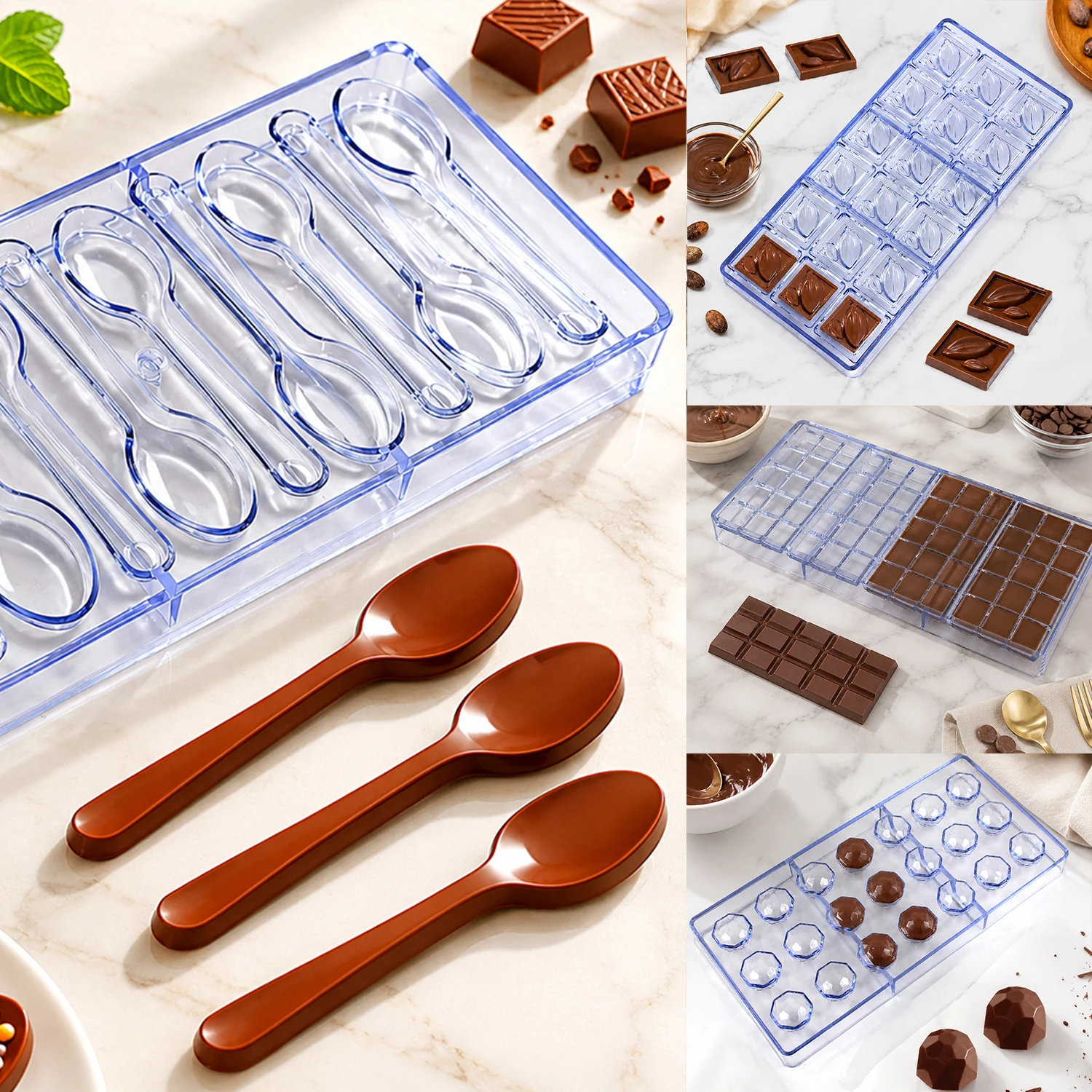 Polycarbonate Chocolate Mold, Multi Shapes, Rose,Drop,Lips,Heart,Pyramid,Bar,Food Grade Mold for Homemade Chocolate & Candy