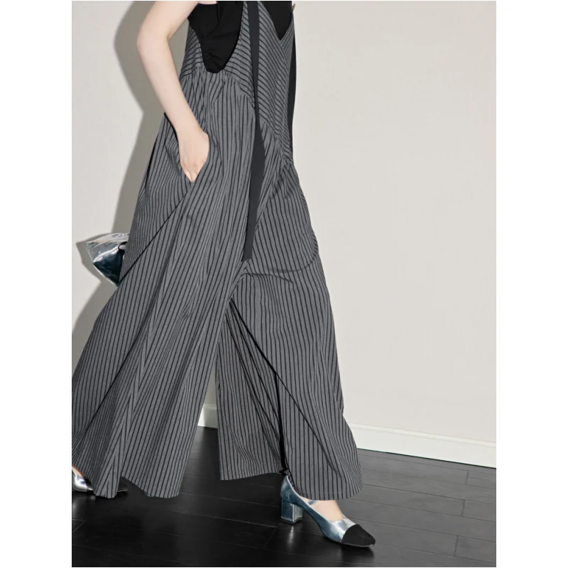 Pantalon à jambes larges pour femmes, Design rayé, nouvelle combinaison à bretelles amples, jupe taille haute, pantalon Long pour les déplacements, tendance rétro, été