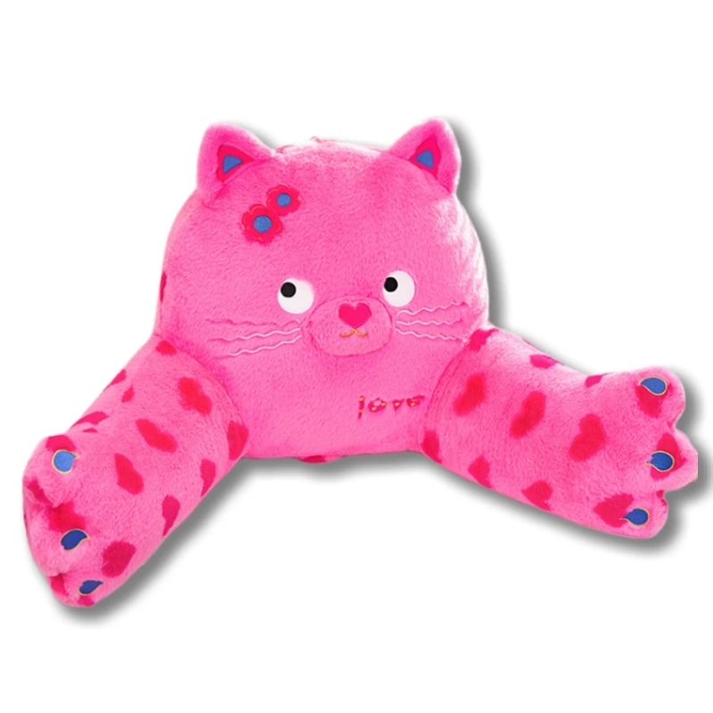 Cute Pink Polka Cat Cotton Stuffed Waist Stool Protects Waist Suitable For Home Chair Bed Car Interior To Relieve Fatigue