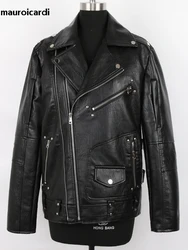 Mauroicardi Spring Autumn Black Pu Leather Biker Jacket for Men Style 2022 Long Sleeve Zipper Plus Size Fashion Men Clothing 5xl