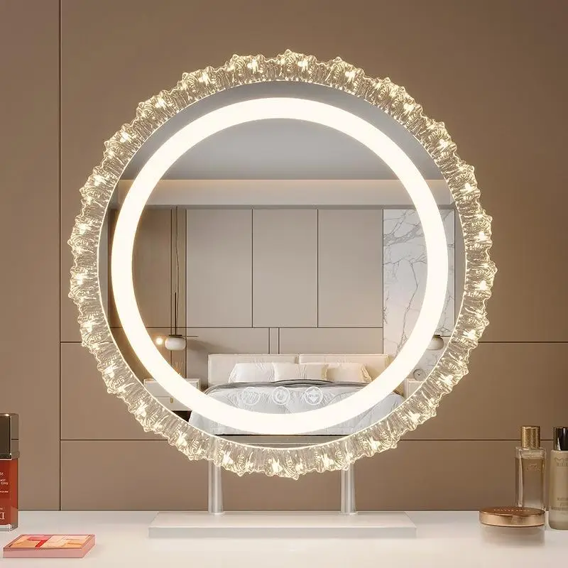 Espelho de maquiagem com luz LED, espelho de luz de preenchimento de mesa em formato, espelho de vaidade giratório, espelho de maquiagem de toque inteligente