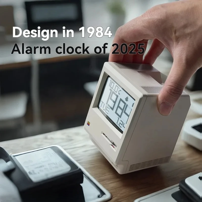 Vintage Classic Macintosh Alarm Clock Desk Ornament, Digital Clock with Futuristic Tech Aesthetic, New Tabletop Decor Gift