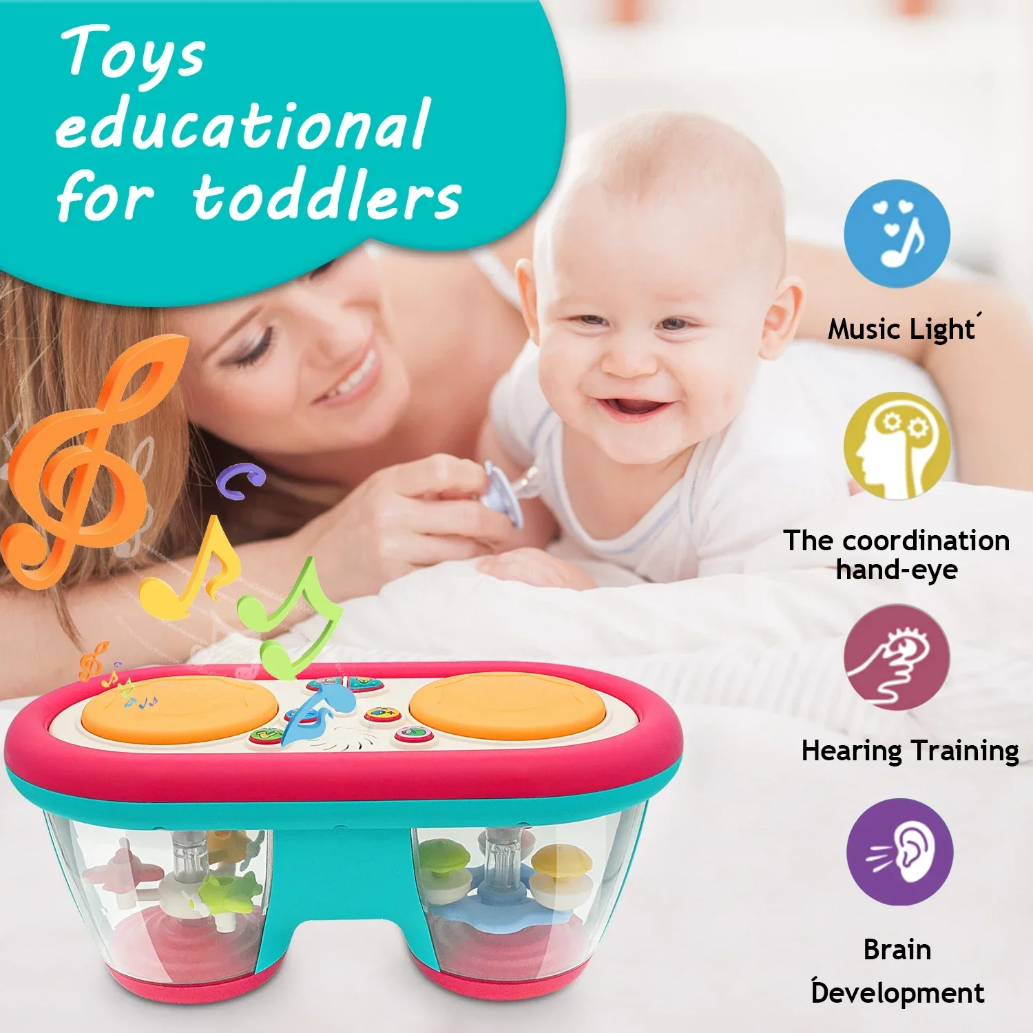 Kenlumo 2024 Nieuwe Kids Muzikaal Speelgoed Baby Clap Drum 12 Maanden Roterende Muziek Sensorisch Speelgoed Flitslicht Instrument Vroeg Educatief