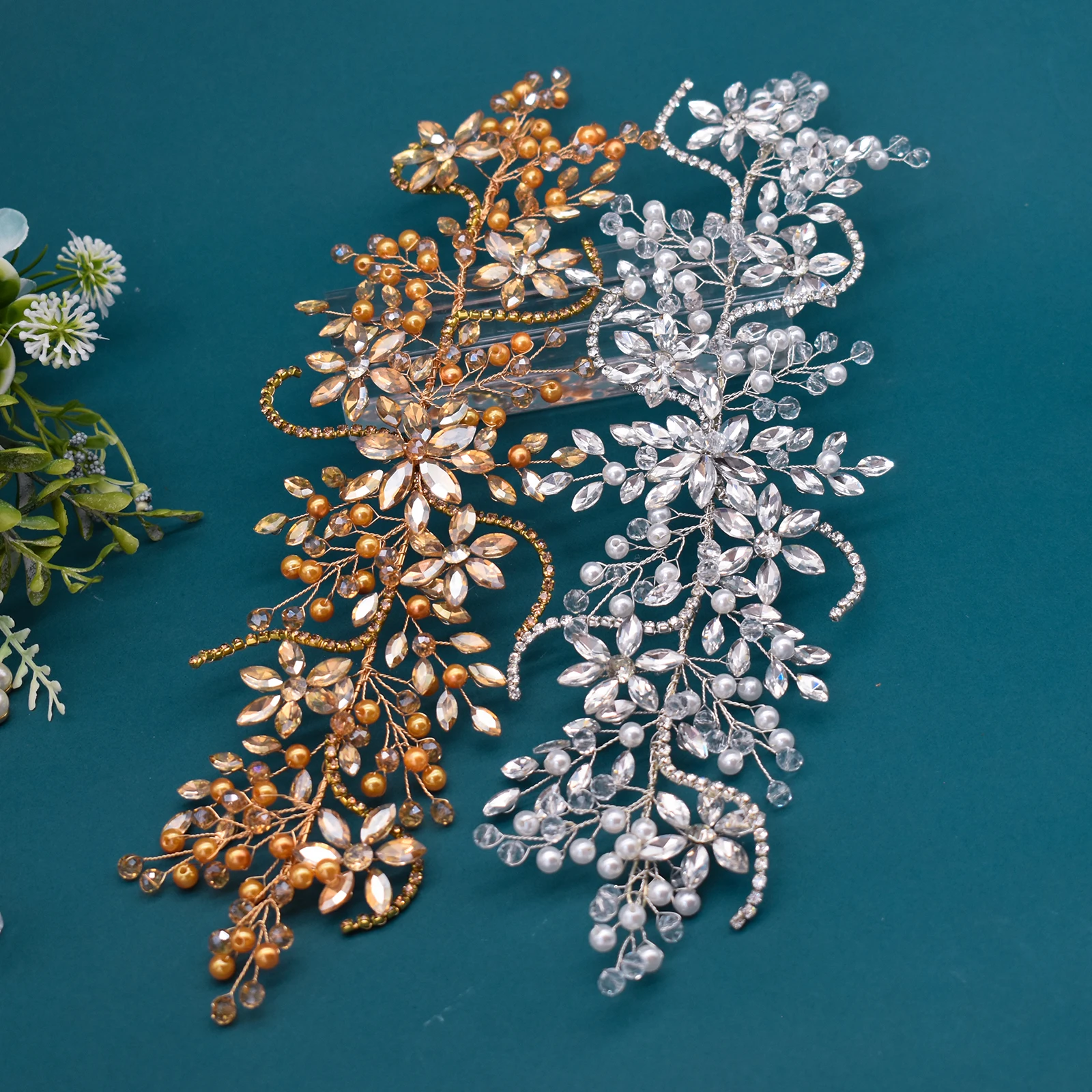 DZ356 Flower Leaf Crystal Pearl Headband Hairband for Women Tiara Wedding Hair Accessories Bridal  Jewelry Band Headband Gift