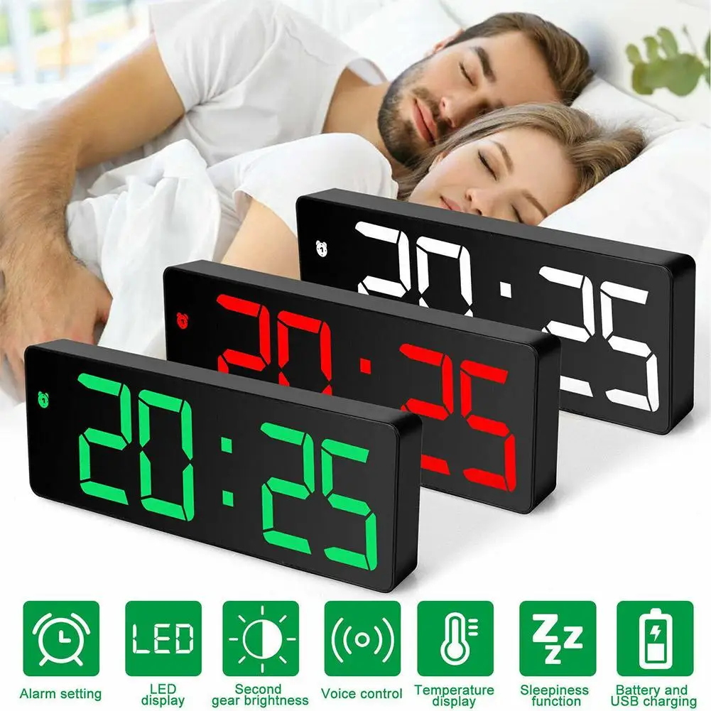LED Digital Electronic Clock Backlight Large Number Alarm Clock Temperature Calendar Bedside Table Nightlight Home Decoration