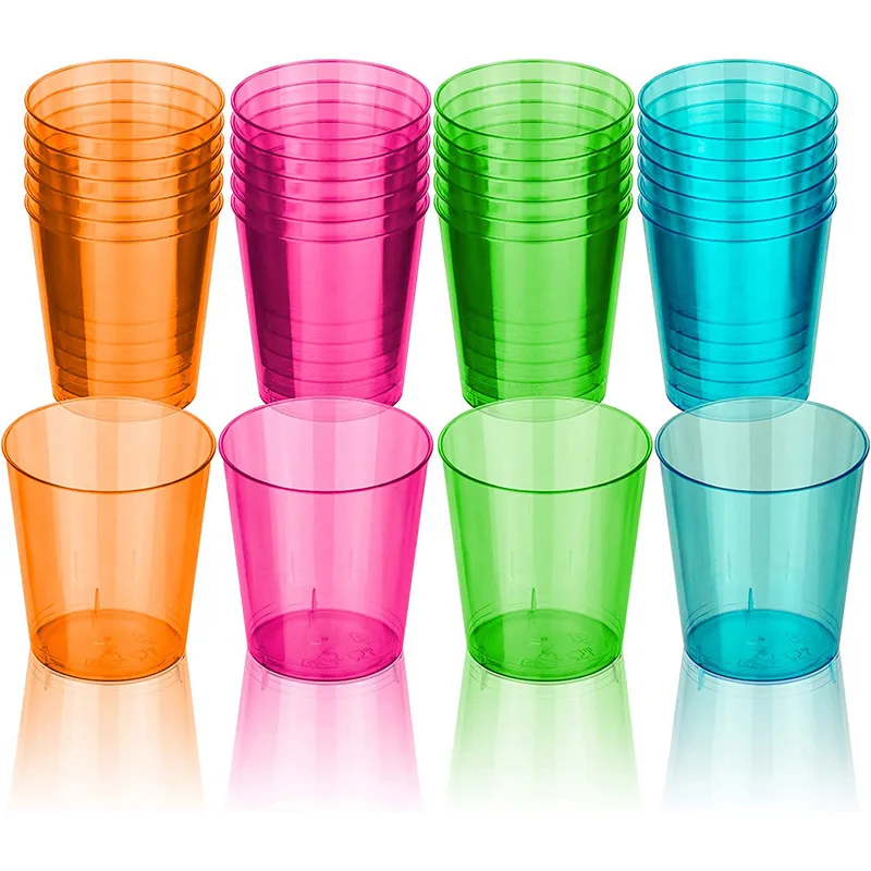 100 or 24 Pack Shot Glasses, 2oz Disposable Clear Hard Plastic Cups(Multicolor) jello cups for party iridescent party supplies