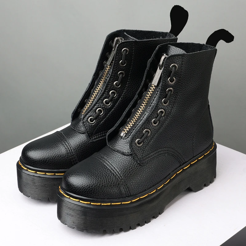 

British Punk Style 8-Hole Motorcycle Boots: 2-Way Wear Chunky Platform with Front Zipper - Fashion Unisex All-Season Boots f