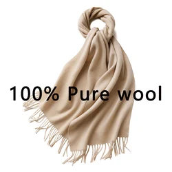 Autumn and winter 100% pure wool scarf couples tassels wild classic pure color warmth women's cashmere scarf men