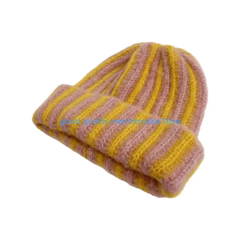 Y5JD Berretto in maglia a righe a contrasto alla Pullover con teschio Cappello in misto resistente Pullover comfort