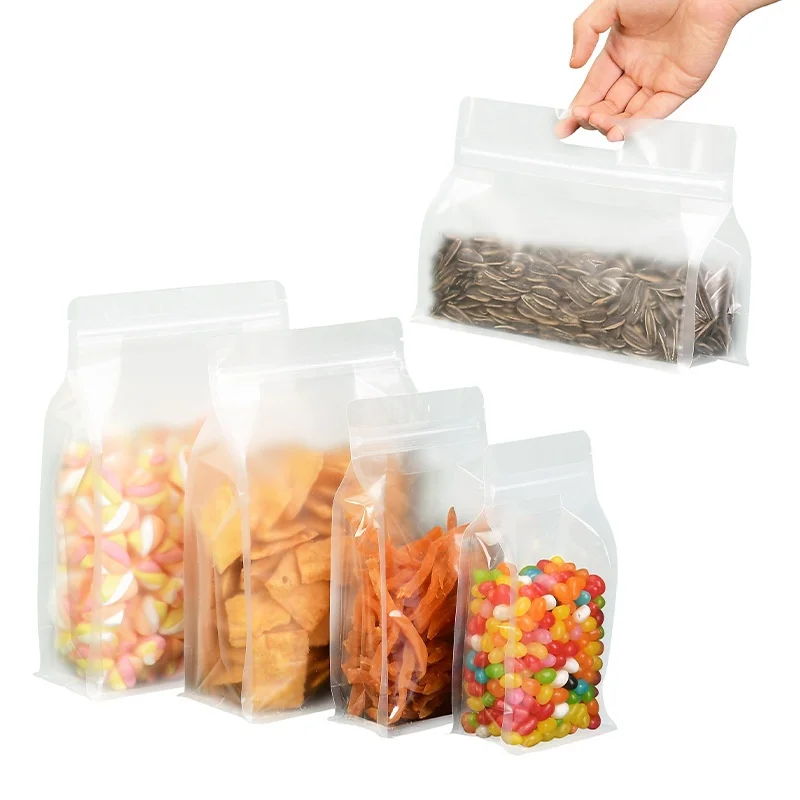 50pcs Thickened Frosted Transparent Self-Supporting Bag Candy Flower Tea Rice Zip-Lock Bag Cat Food Bait Eight Edge Sealing Bag