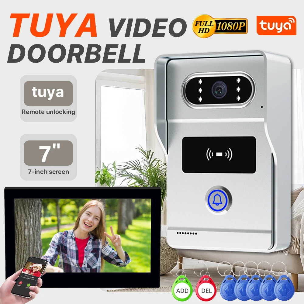 Sistema videocitofonico Tuya da 7 pollici con connettività Wi-Fi, adatto per dispositivi videocitofonici in appartamenti