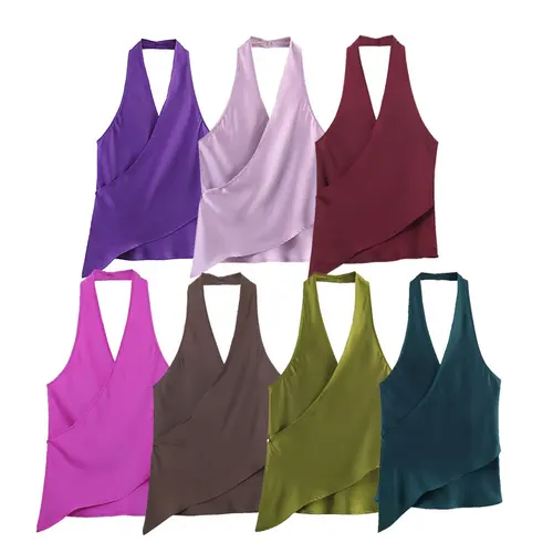 Imagen 2 del producto Nlzgmsj 2026 Primavera Sexy Chic Tops de Satén para Mujer, Halter sin Espalda, para Playa, Vacaciones, Fiesta, Moda