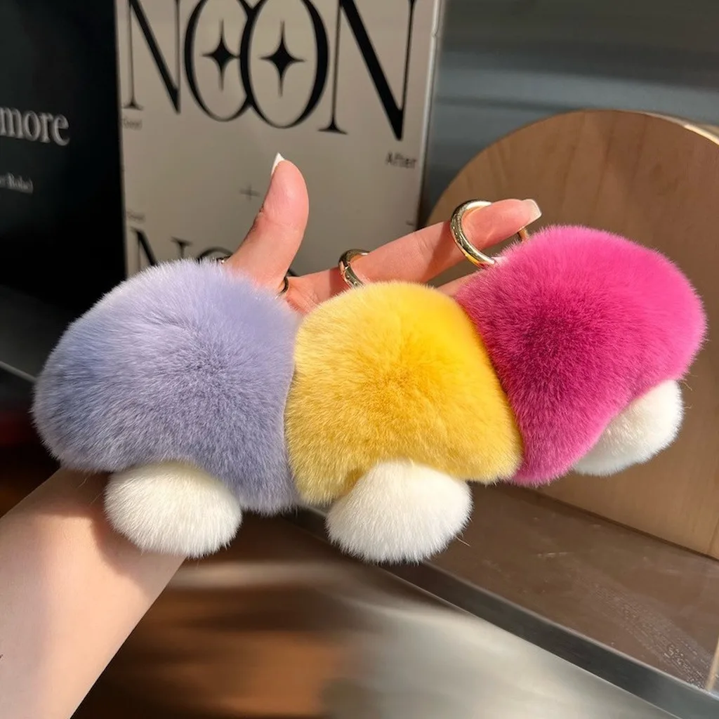 Backpack Decoration Charm Cute Faux Rex Rabbit Fur Key Chain Decorative Key Pendant Faux Rex Rabbit Fur Bag Hanging Pendant