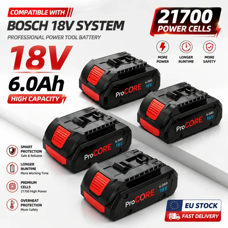 18V 6,0Ah Li-Ionen-Akku 21700-Zellen Hochkapazitäts-Ersatzpaket Smart BMS Kompatibel mit Bosch Professional 18V Werkzeugen BAT609 BAT618 EU-Lager Schneller Versand