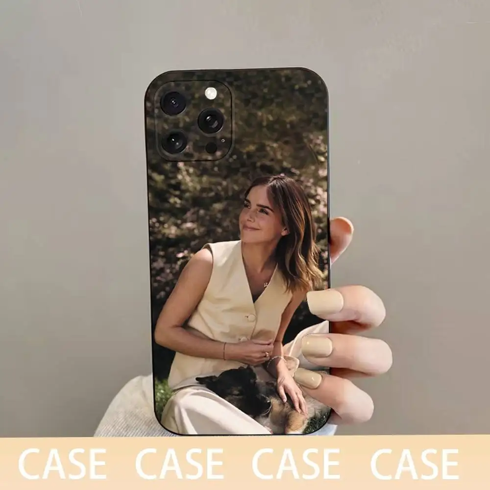 حافظة هاتف الممثلة E-Emma W-Watson لهاتف iPhone 16,15,14,13,12,11 Plus، Pro Max، XS، X، XR، SE، Mini، 8، 7، غطاء أسود من السيليكون الناعم