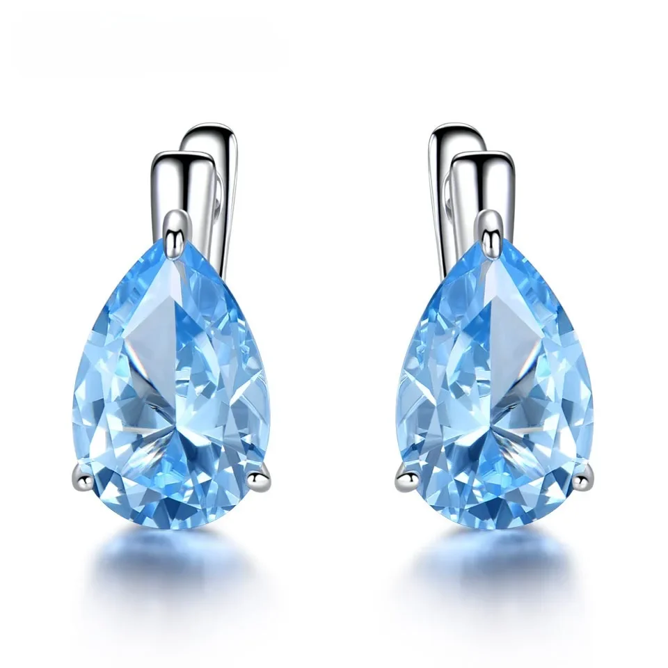 

925 Sterling Silver Luxury Nano Gemstone Blue Topaz Clip Earrings For Women Clip On Earrings Water Drop Fine Jewelry Party Gift